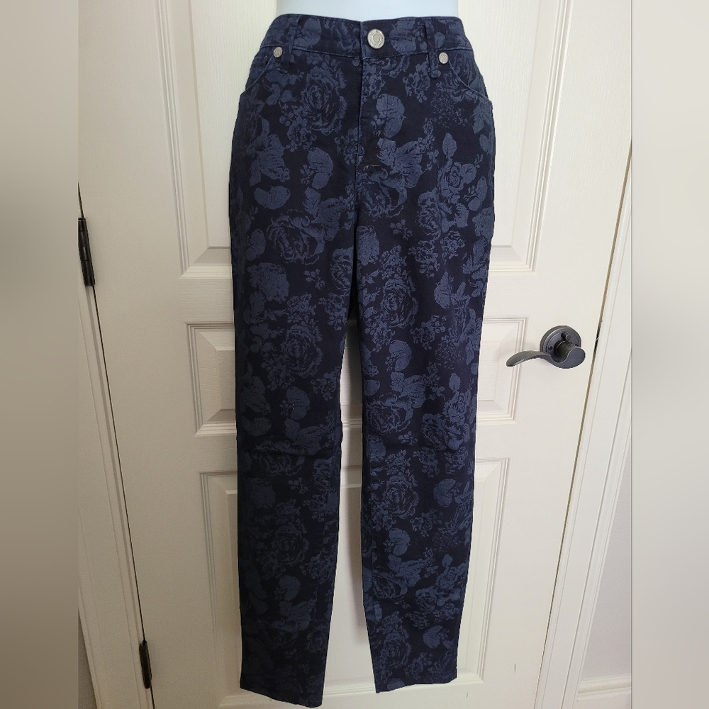 Vintage America Matchstick Skinny Jeans Embellished Floral Design, Sz 8, EUC
